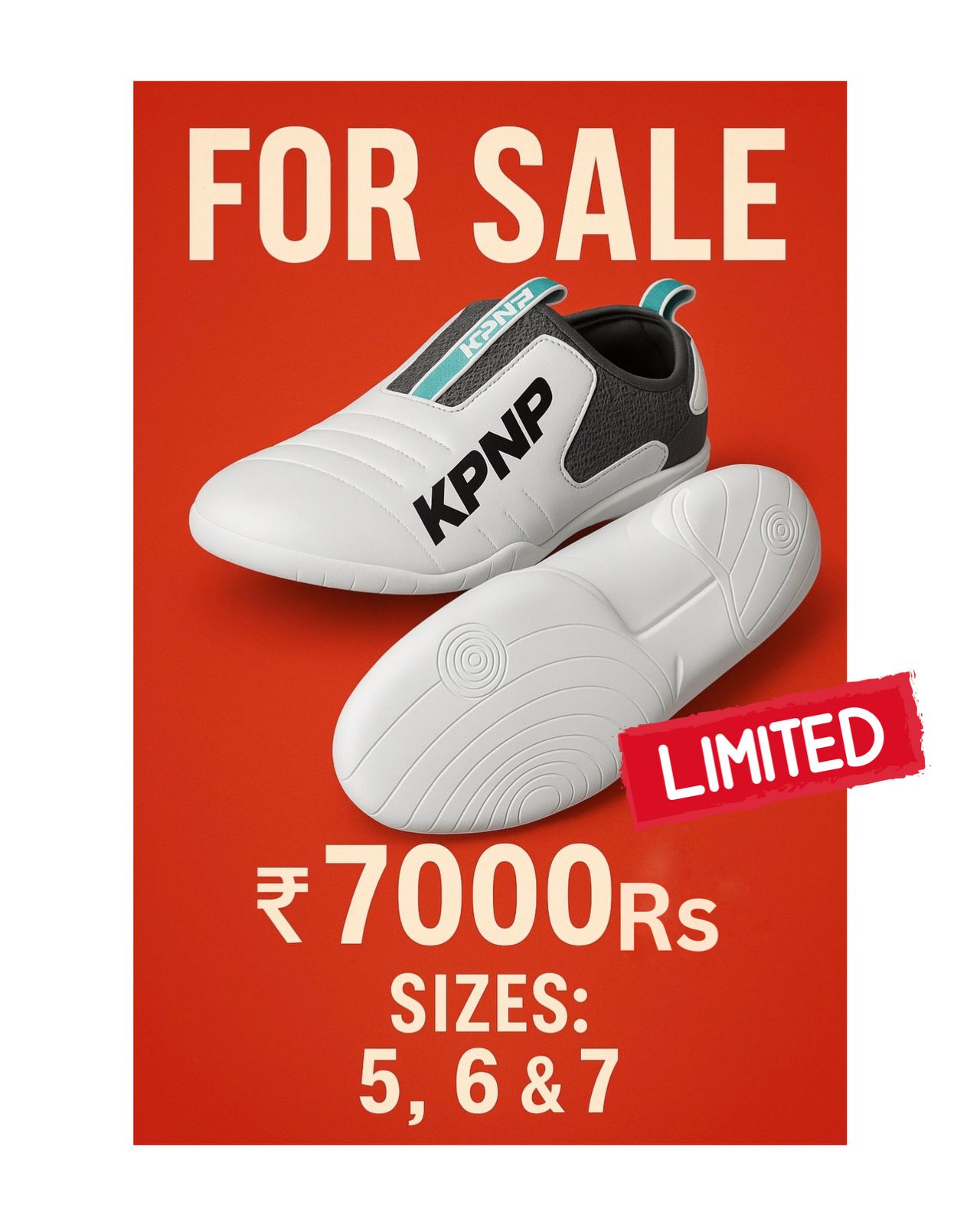 Train with confidence in the KPNP 'T2020' Taekwondo Training Shoes, crafted for athletes who demand the best. These high-performance shoes are designed to support your every move, offering flexible movement and optimal grip. Whether you're practicing forms, sparring, or training, these shoes will keep you grounded and focused. The sleek white and ocean blue design adds a touch of style to your training gear, making you look as good as you feel.

Features:

Superior grip for enhanced performance
Flexible design for unrestricted movement
Durable construction for long-lasting use
Stylish white and ocean blue color combination
Elevate your training with KPNP Taekwondo Training Shoes – where comfort meets performance.